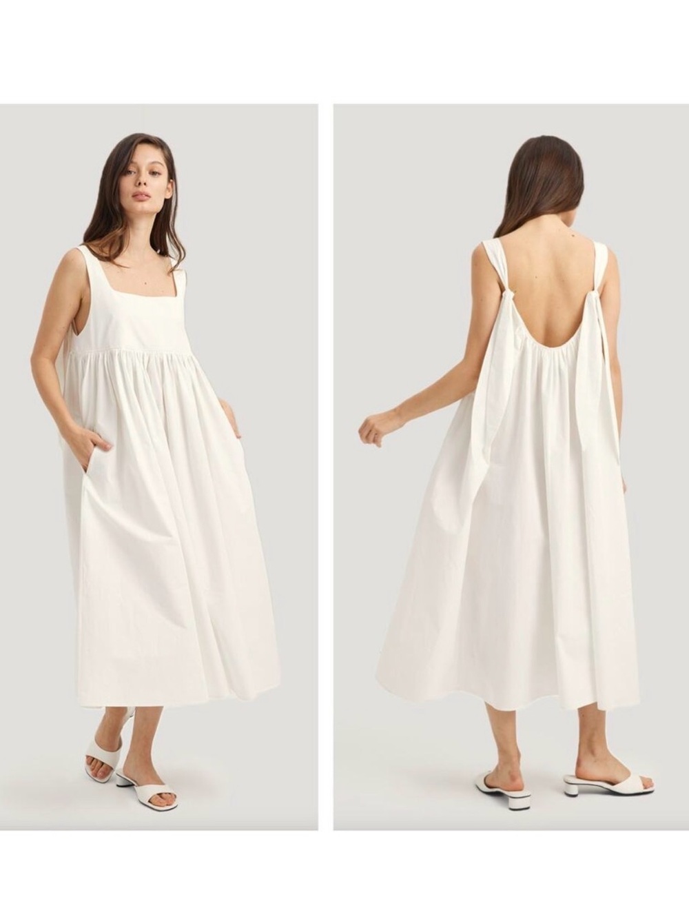 Nap Bunny Dress loungewear White Sleeveless Midi Dress with Low Back